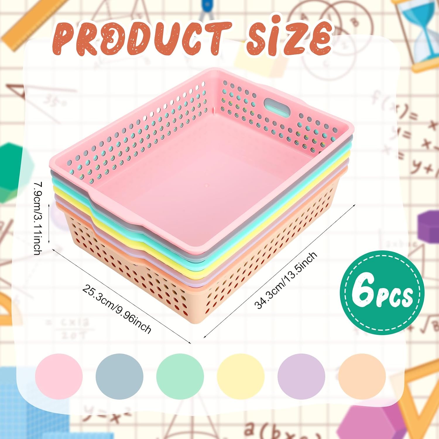 Tenceur 6 Pcs Plastic Classroom Storage Baskets, Pastel Stackable Paper Baskets for Classroom Organization, Turn in Trays for Teachers, Library Office Desk Organizer, 13.5 x 10 x 3.1 Inches