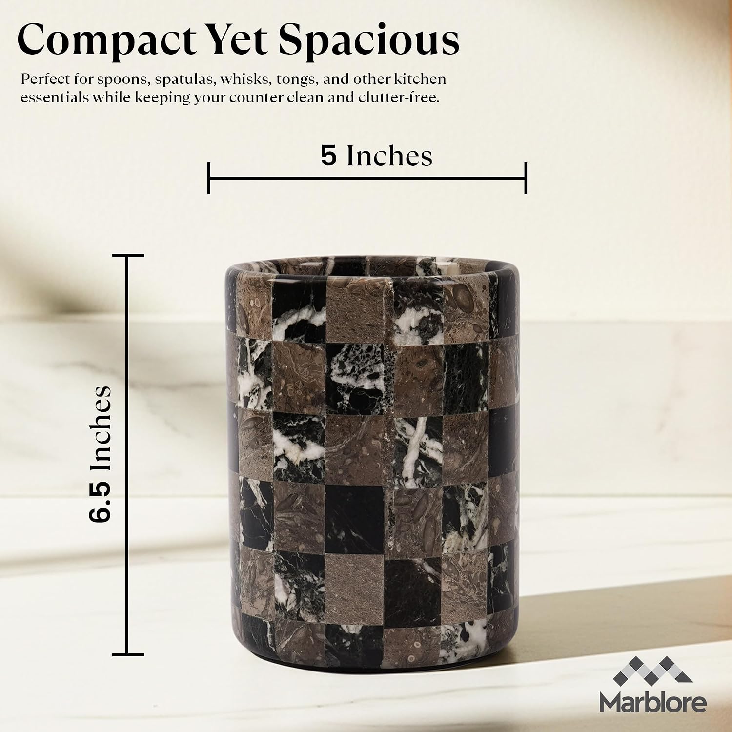 Marble Utensil Holder 6.5'' Black & Oceanic