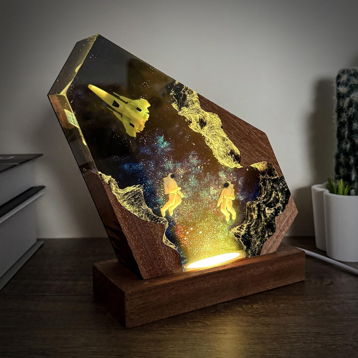 Space Resin Lamp - Handmade Galaxy Resin Night Light with USB Port, Variable Lights, Space Gifts for Adults, Astronaut Enthusiast Collectibles, Unique Birthday Gifts for Him & Her (6"x4") - Image 5