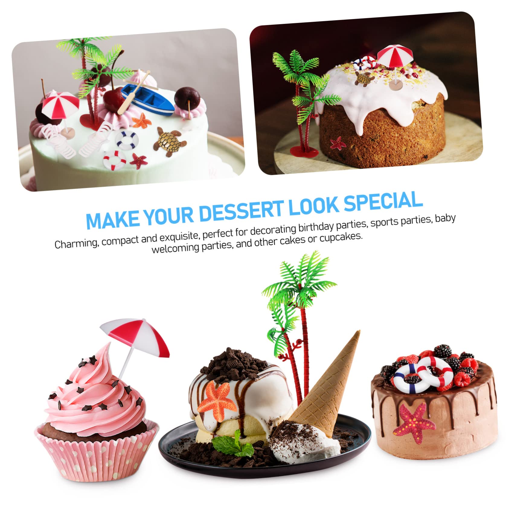 4 Sätze Kuchendekorationsverzierungen Sommerdeko Schwimmleine Cake Decoration Hochzeit Einrichtung Mit Strandmotiven Baum Partykuchendekorationen Kuchenverzierung Glas 10 Stück * 4