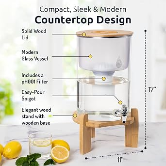 Invigorated Water pH Recharge Glass Countertop Purifier - Large Alkaline Water Pitcher + PH001 3-Pack Alkaline Water Filter - Plus 3pack PH002 UF Membrane Filter Bundle