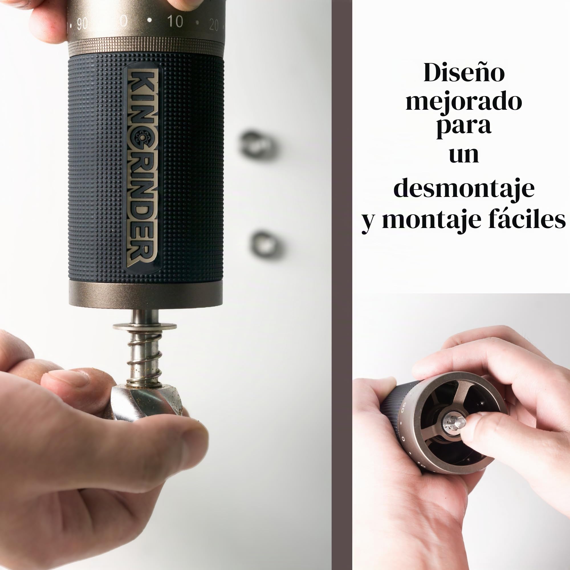 KINGrinder K7 molinillo de café manual mango recto muela cónica inox | Compatible con ajustes de molienda para métodos como pour-over, prensa francesa y AeroPress