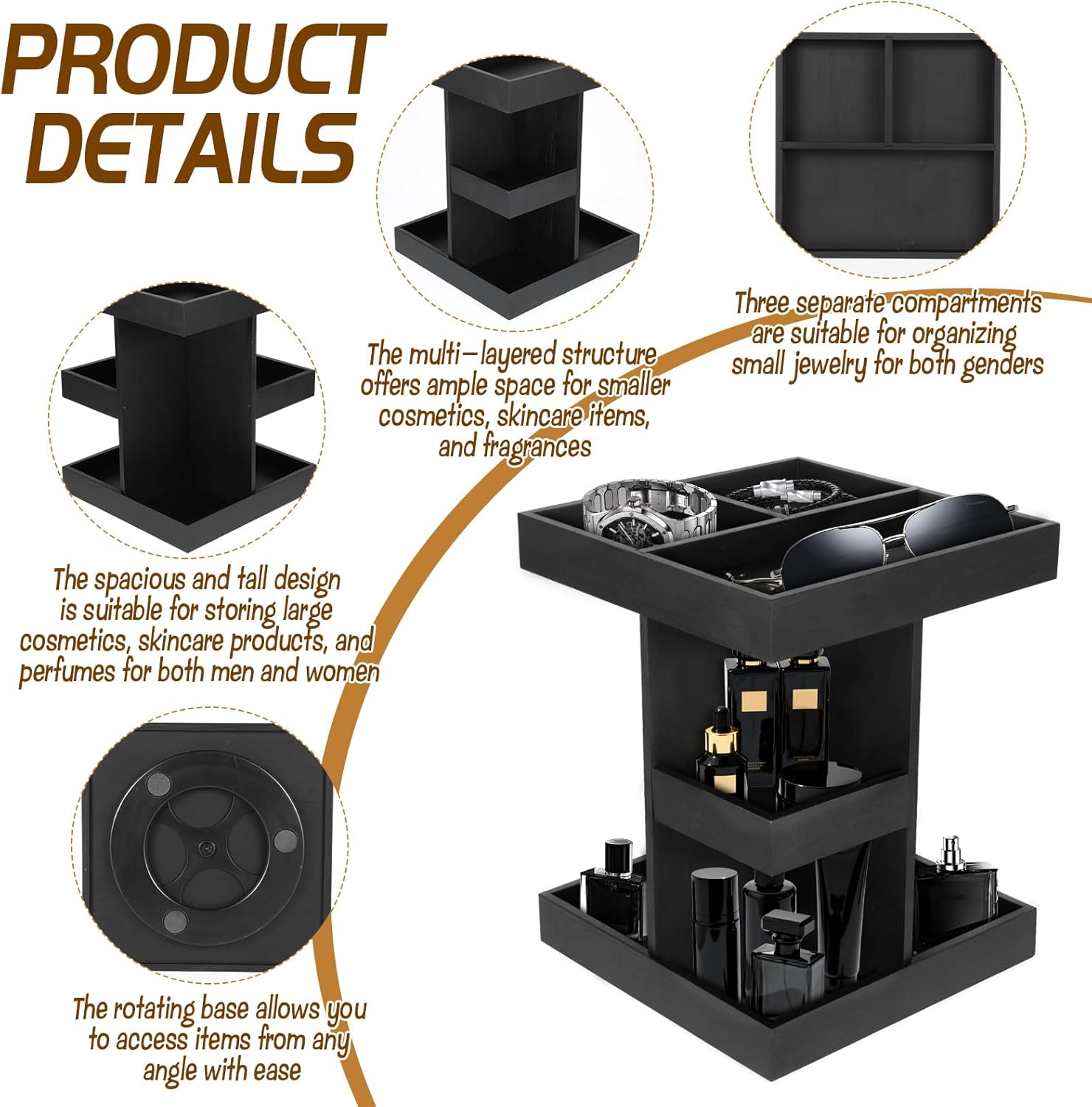 3 Tier Perfume Organizer, Rotatable Cologne Organizer For Men,Cologne Stand,Large Capacity Wood Perfume Shelf, Perfume Tray, Mens Husband Birthday Gifts, Ideas Gifts For Men