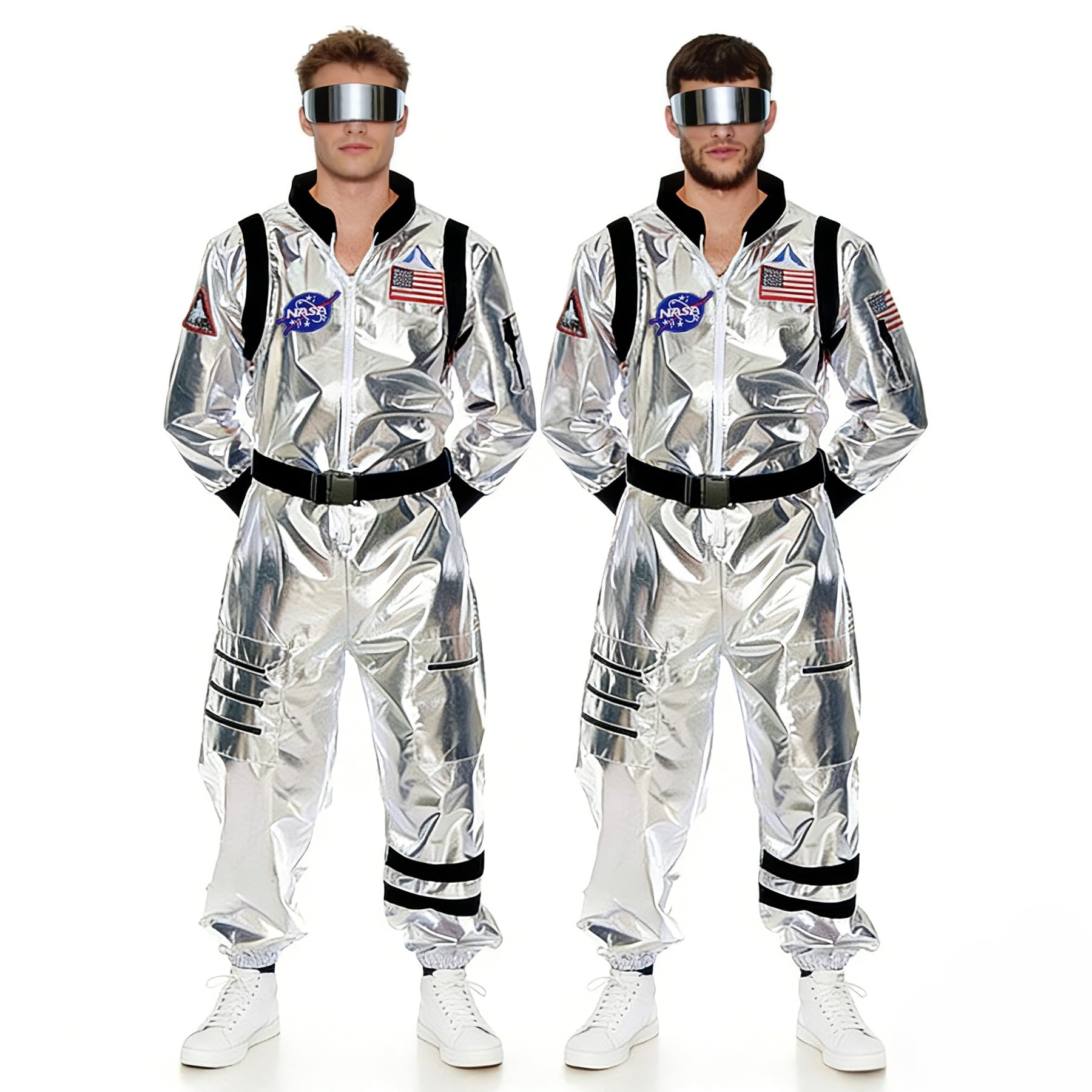 Astronaut Kostüm,Silber Weltraum Astronauten Kostüm,Astronautenoverall,Astronautenkostüm Erwachsene,Overall Unisex Weltall Kostüm,für Cosplay Karneval Faschings Halloween