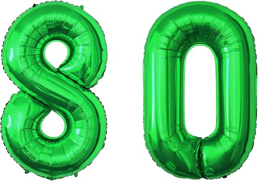 40 Inch Green Number 80 Foil Balloons 80 Celebration Decorations for Happy 80th Birthday Party Wedding Bridal Shower Engagement Photo Shoot Anniversary Decoration, Number 80 Green Balloon