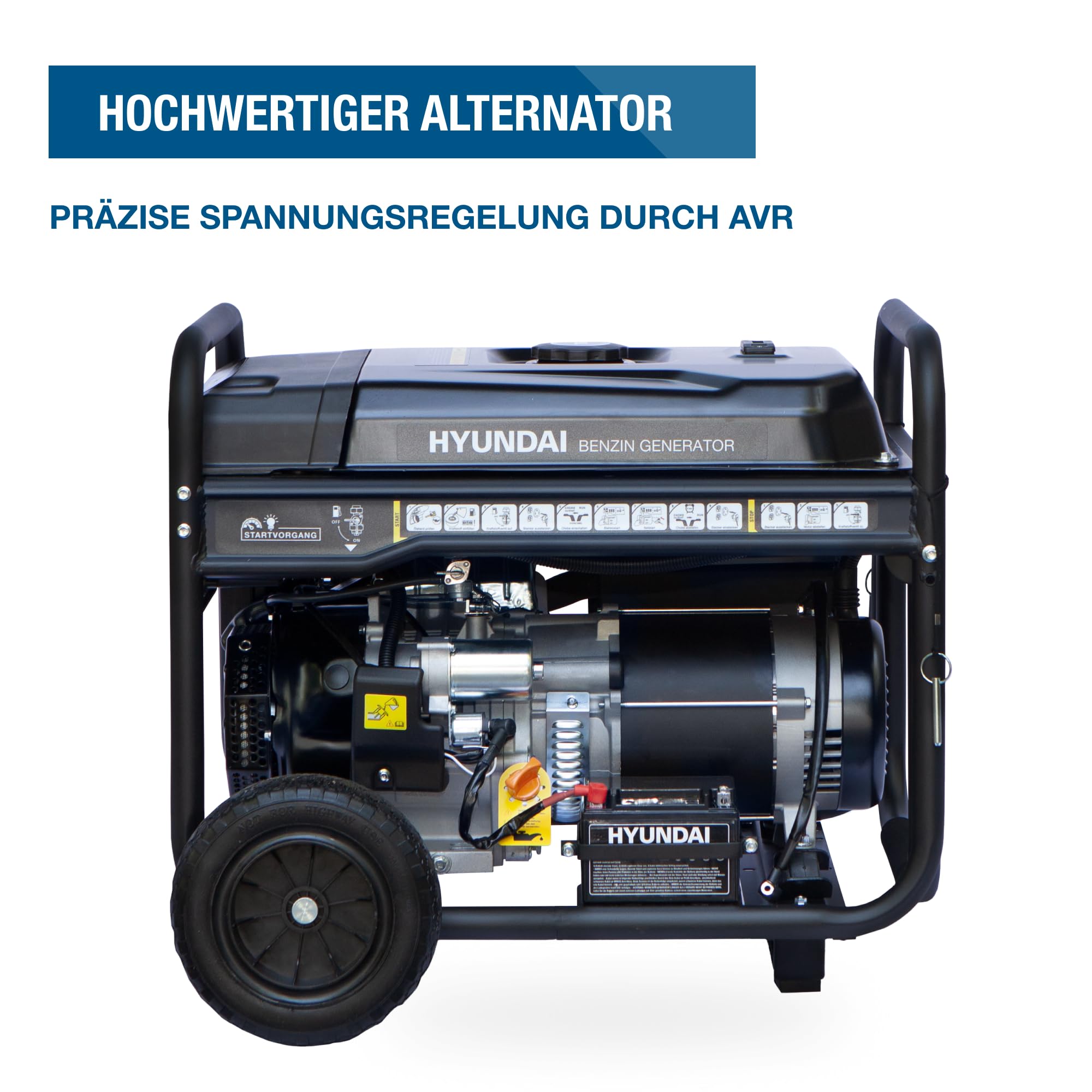 HYUNDAI Benzin Stromgenerator HY8500LEK-T, Stromerzeuger mit 230V & 400V, max. Leistung 10.3kVA, 16.3PS Motor, E-Start, Generator für Baustelle, Notstromaggregat