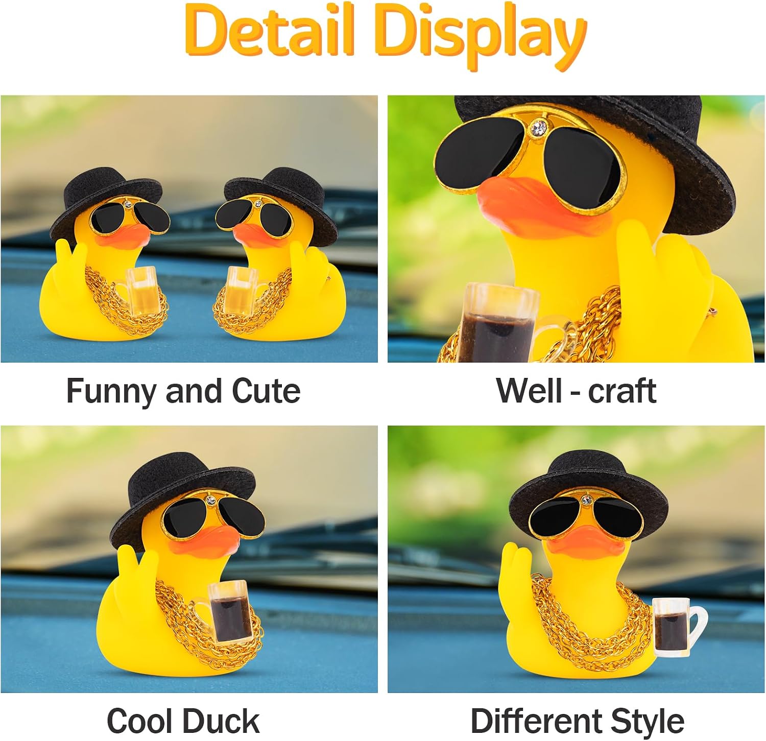 wonuu Rubber Duck Car Ornament Funny Office Gifts Cool Car Accessories Decorations Quirky Decor, Mid-Finger Brown Beer