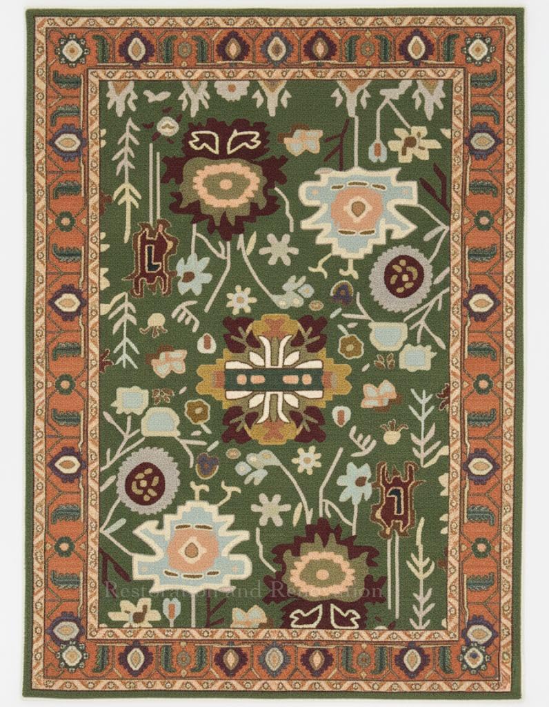 Traditional Oushak Wool Area Rug – Handmade with 100% Wool – Vintage Floral and Botanical Patterns, Thick Soft Pile – for Living Room, Bedroom, Dining, Entryway Decor (Ivory, 4' x 6')