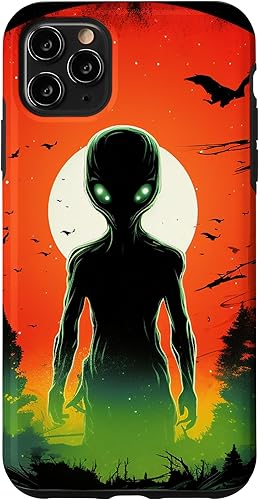 Vista 25 de iPhone 14 Pro Cute Green Alien Head UFO Space Face Alien Case