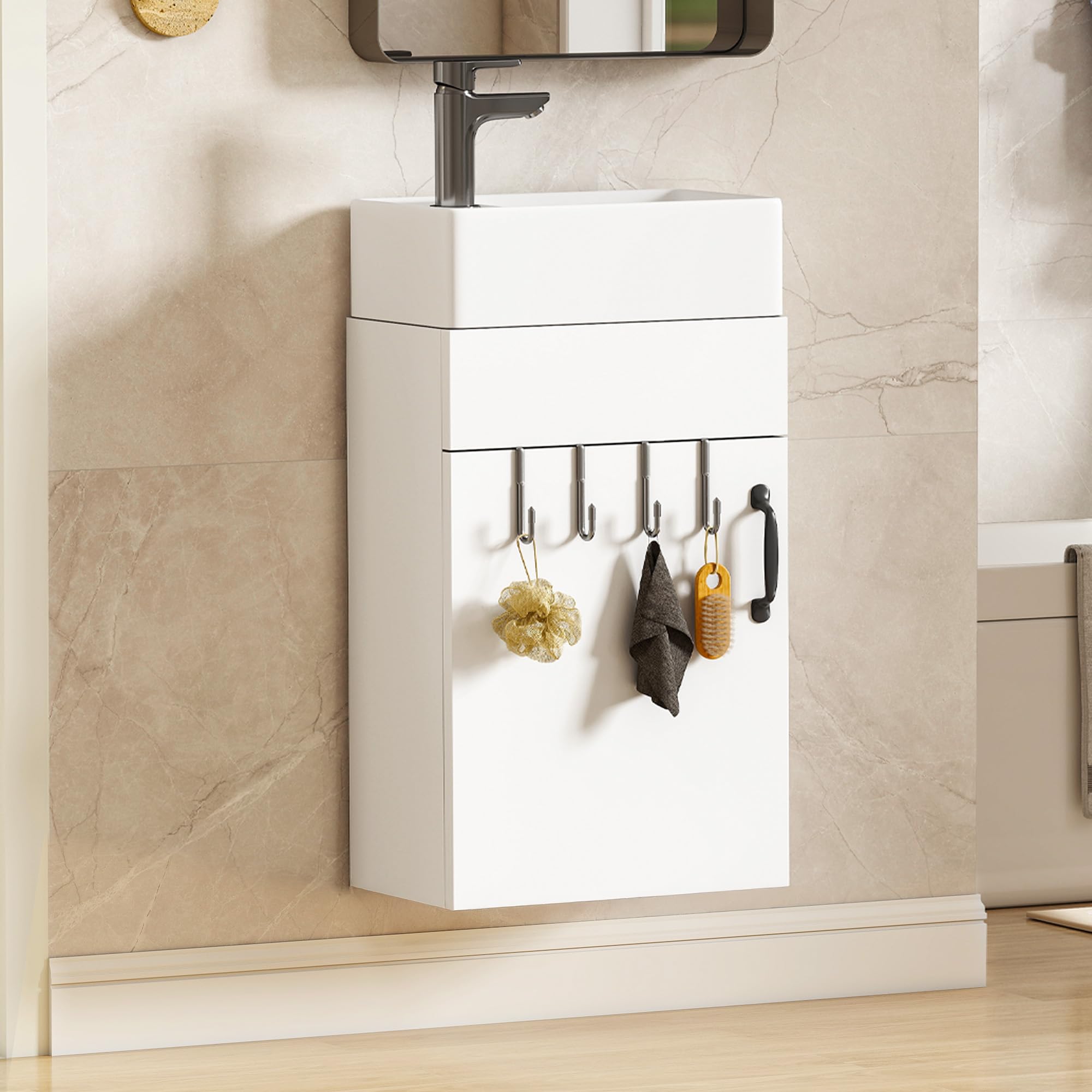 YITAHOME Waschtisch mit Unterschrank 40 cm Waschbeckenunterschrank, Badmöbel-Set mit Waschbecken für kompakte Bäder, Gäste WC, Sink with Vanity Cabinet, weiß
