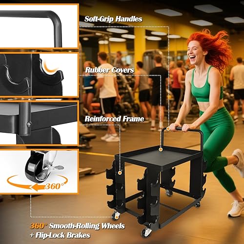 Miniatura 4 de Soporte para mancuernas solamente, estante de almacenamiento de equipos de gimnasio en casa con cubiertas de goma y ruedas, diseño compacto de