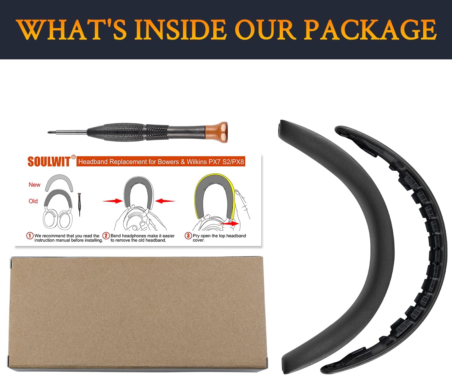 SOULWIT Lambskin Top+Bottom Headband Cover for Bowers & Wilkins PX8/PX7 s2/PX7 s2e (Do Not Fit PX7) Headphones, Replacement Headstrap Pad Repair Part - Black