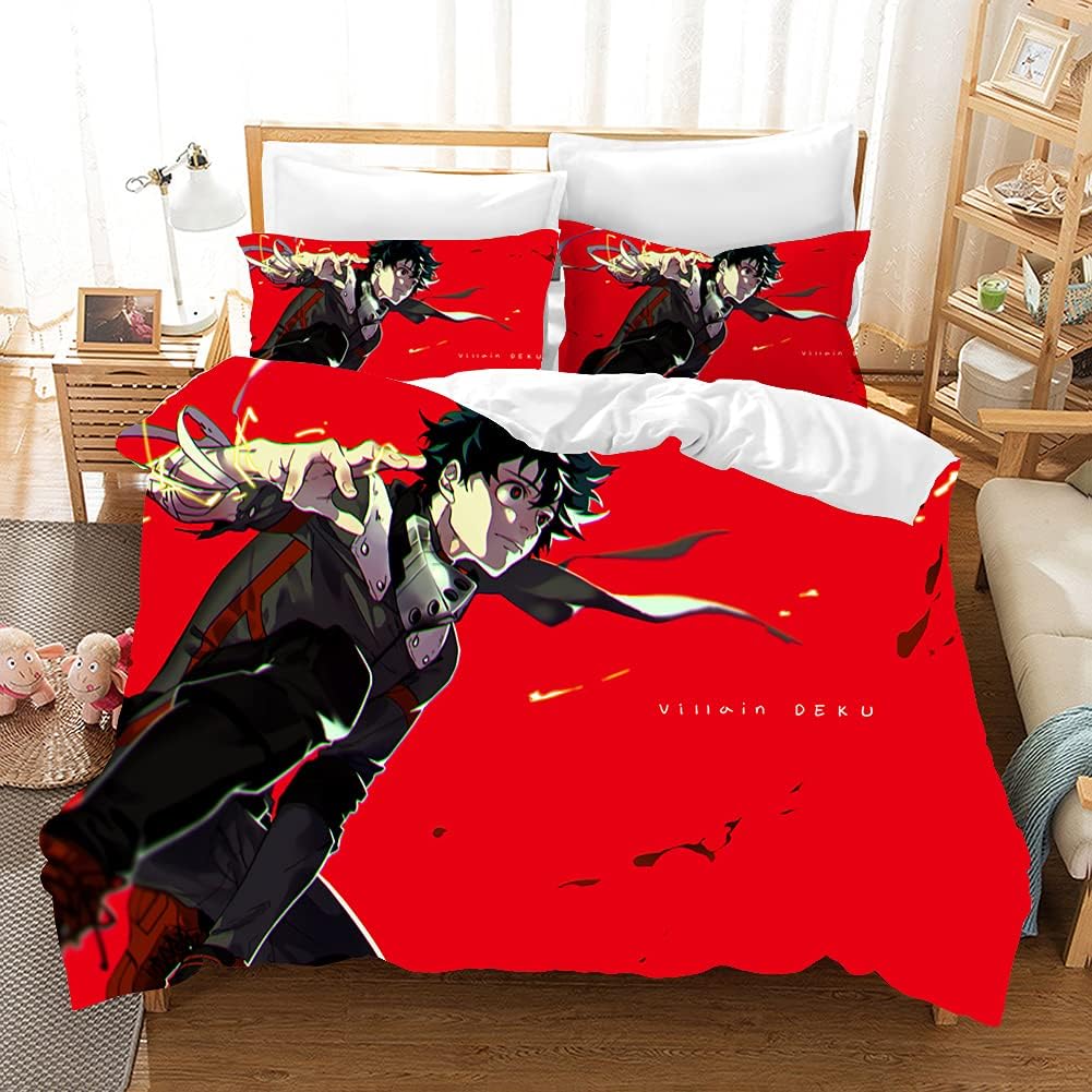 PTNQAZ Anime My Hero Academia Bedding Set Kids Children Duvet Covers Sets With Pillowcases Cartoon Home Textile Decor Bedclothes Bed Linen For Boys (NO Sheet) (Double)