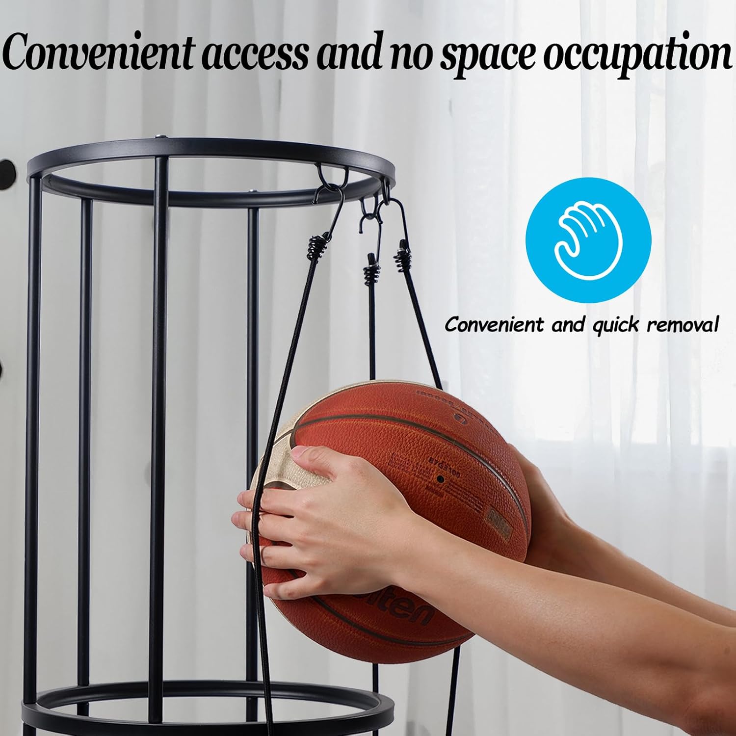 Upgrated Ball Storage Rack with Small Bottom Ball Holder, 3 Adjustable Elastic Cords Sports Equipment Organizer, Wall-Mounted Basketball Rack for Indoor,Outdoor,Home,Garage