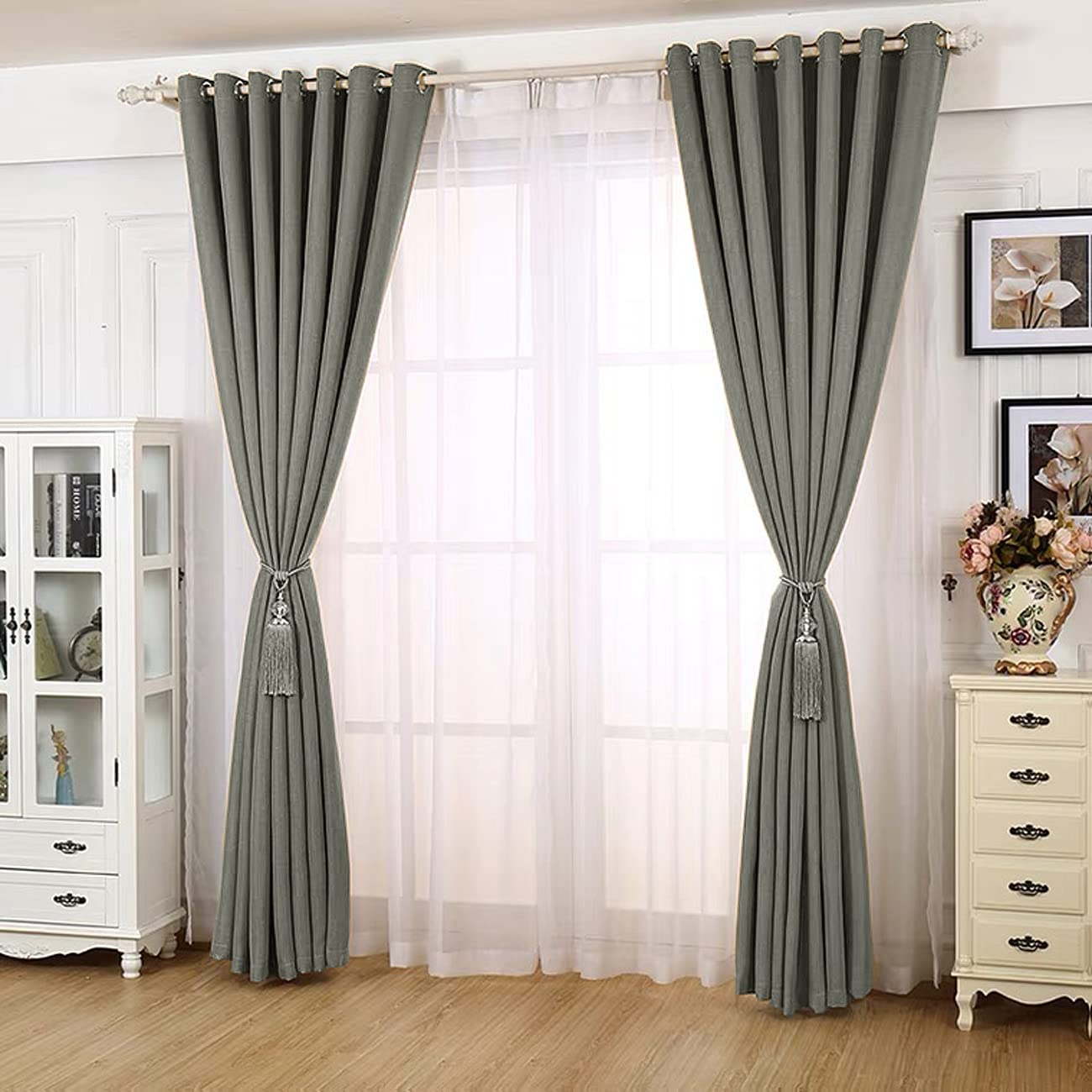 2 Panels 100% Blackout Curtains Bedroom, Insulated Draperies, Full Shading Curtain Privacy Assured Window Treatment Curtain- Thermal Backing Sliding Door Drape (200*270 cm, R10 Light Grey)