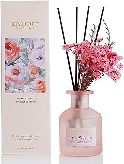 Reed Diffuser Set – Scented Diffuser with Sticks Home Fragrance Diffusers for Home Reed Diffuser for Bathroom Shelf Decor (4.06oz Jasmine Rose)