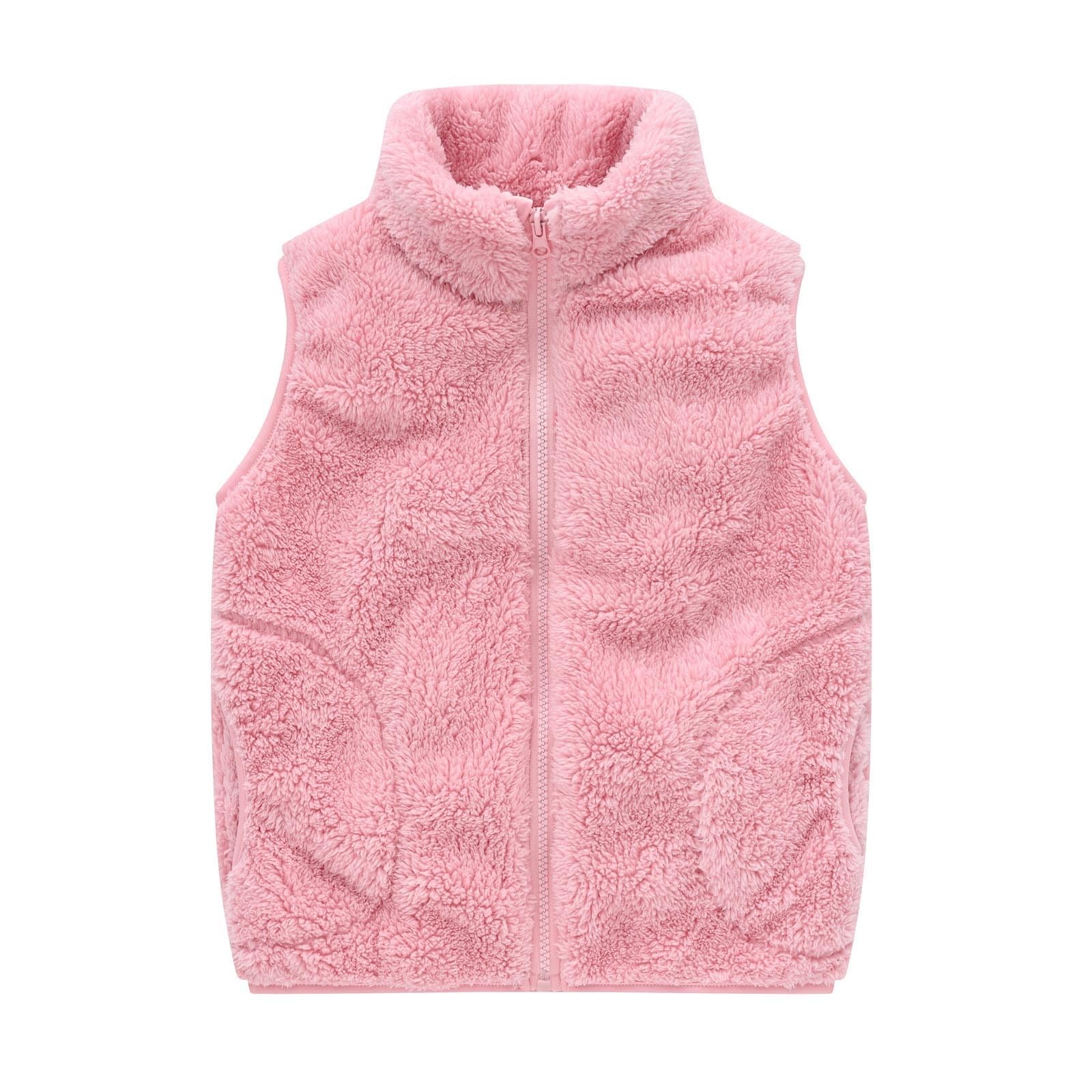RNTOP Toddler Girls Boys Solid Color Fleece Vest Sleeveless Zipper Jacket Undershirt Fall Winter Warm (Pink, 3-4 Years)