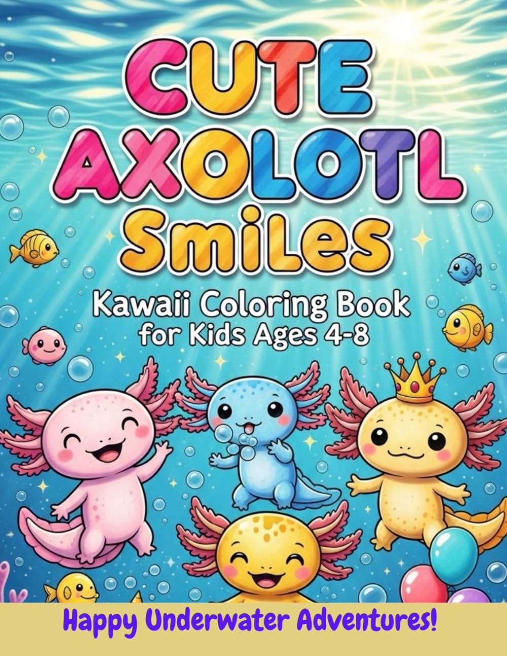 Cute Axolotl Smiles: Kawaii Coloring Book for Kids Ages 4-8 – Bold and Easy Happy Salamander Adventures