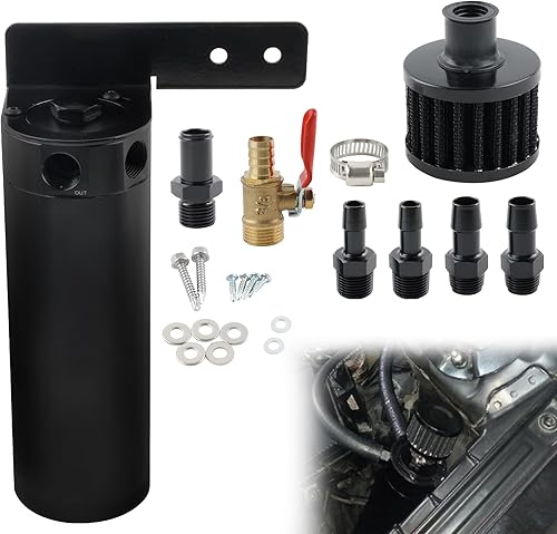 BAGARAATAN Kit de latas de aceite de 2.5 onzas líquidas, tanque de depósito de aceite desconcertado universal de 2 puertos con filtro de ventilación