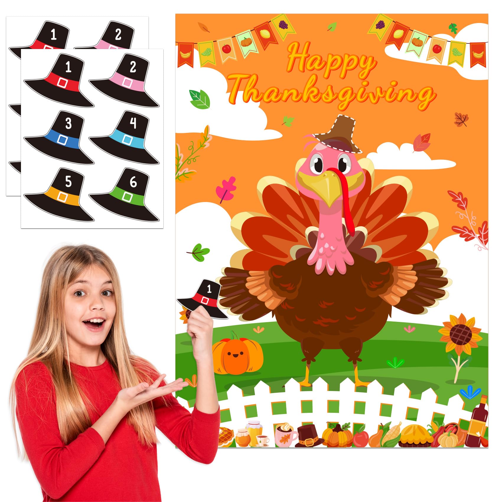 WATCPNOThanksgiving Games Pin The Hat on The Turkey Thanksgiving Games for Family Supplies for Thanksgiving Party Thanksgiving Games for Kids for School Classroom Family Activities