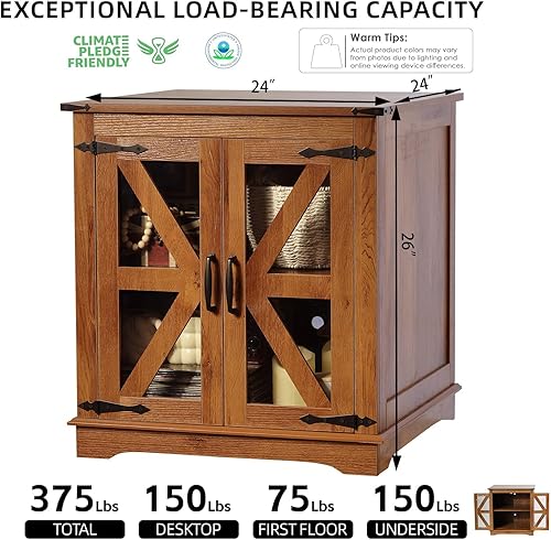 Miniatura 2 de Mesa auxiliar de granja, mesas auxiliares grandes de 24 pulgadas con almacenamiento, sofá cuadrado rústico con puerta de granero de cristal, mesa