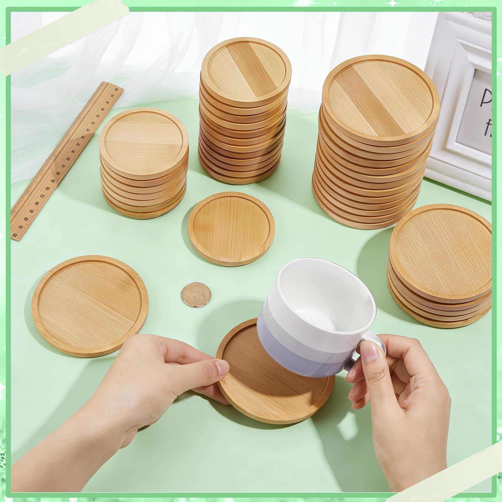 40 posavasos redondos de bambú de 8 cm y 10 cm, posavasos de madera natural para plantas, platillos circulares de bambú para manualidades, macetas de mesa, suculentas, bebidas, hogar, cocina