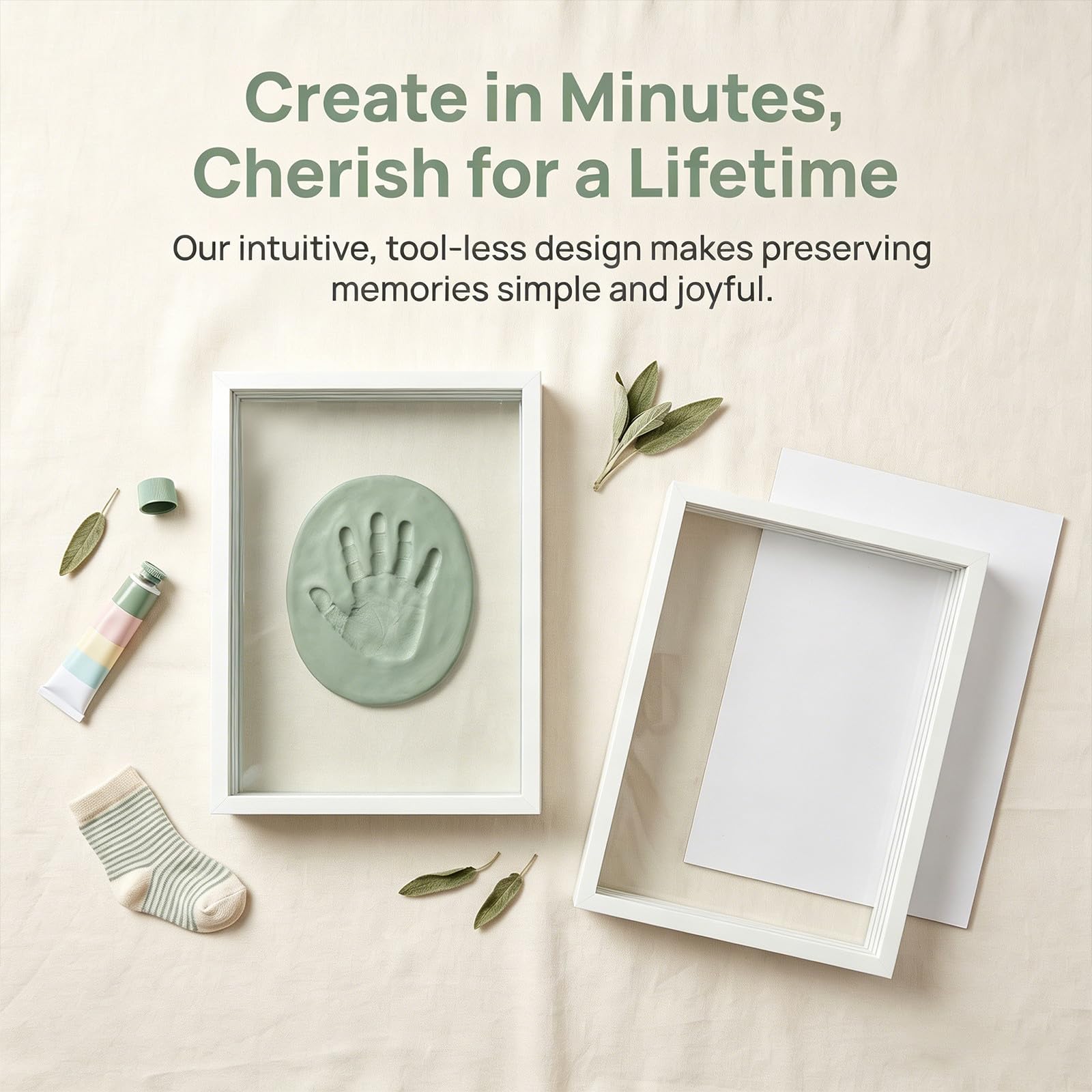Artibetter Kit de 2 piezas para huellas de manos familiares: Kit de marco de fotos transparente sin terminar para huellas de manos - Marco de madera hecho a para guardar recuerdos, regalos para