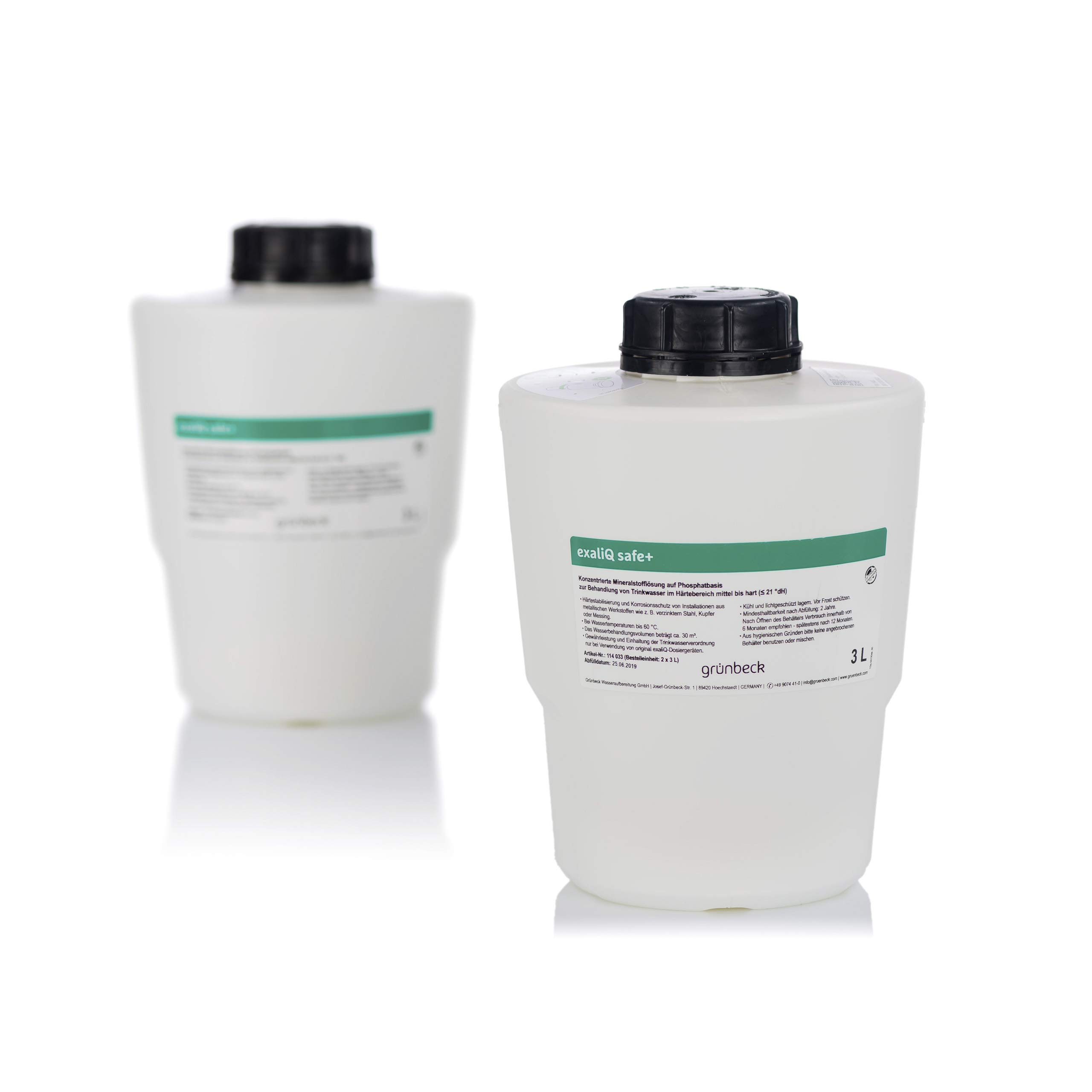 GRÜNBECK - Mineralstofflösung exaliQ safe+ | Korrosionsschutz ideal für Wässer im Bereich mittel bis hart (bis 21 °dH), Temperaturen bis 60 °C, Reichweite 30 m³ | Inhalt: 2 x 3 Liter