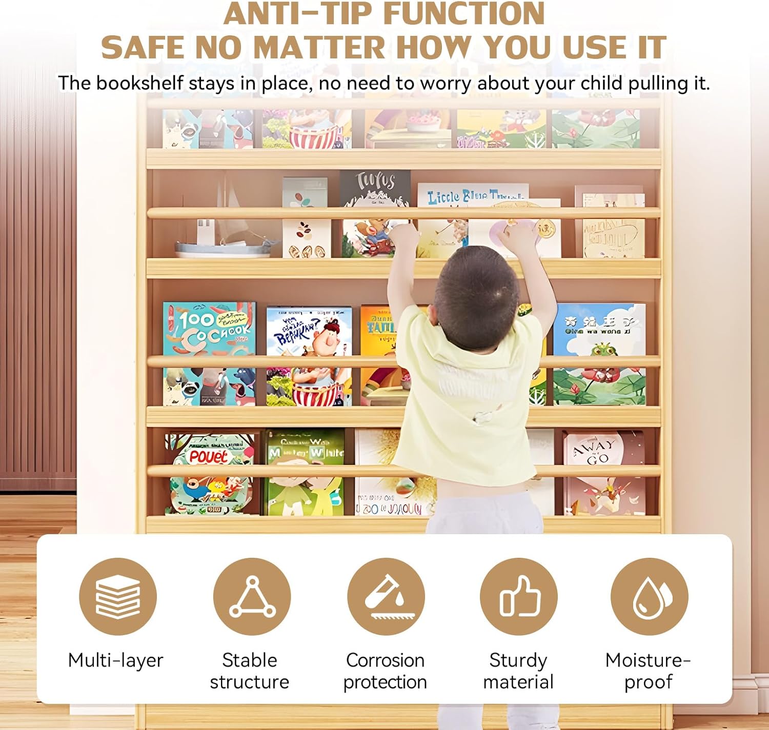 WOOFA Behind The Door Bookshelf, Behind Door Bookshelf, 6-Tier Book Shelf, Narrow Thin Bookshelf for Kids, Space Saving, Anti-tip, Wall Mounted Book Toy Organizer for Bedroom, Living Room, Office