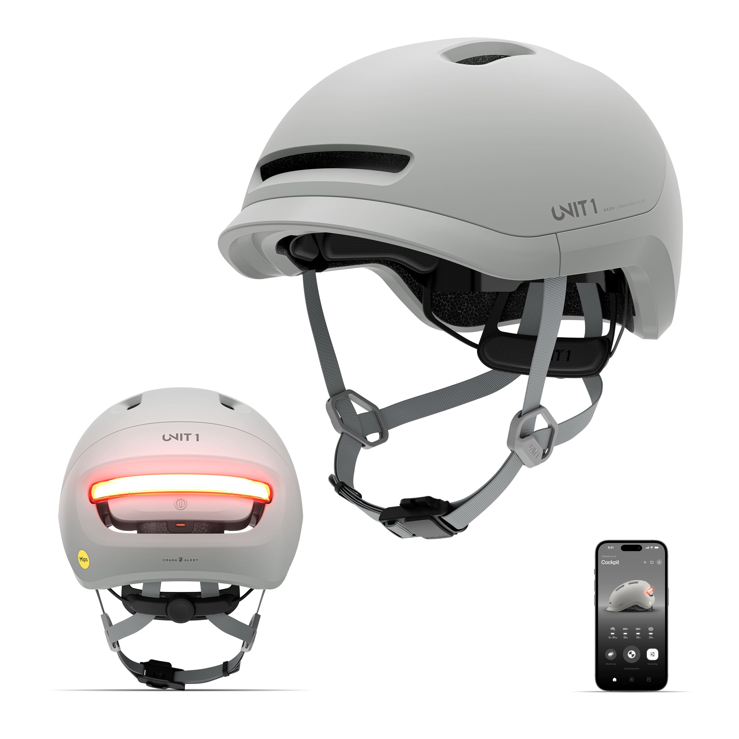 UNIT 1 NEON MIPS Smart Bike Helmet with Rear LED Light, Turn Signals, Brake Light & App Connectivity | MIPS Cycling Helmet for Urban Commuting, Road Cycling & E-Bike Riders