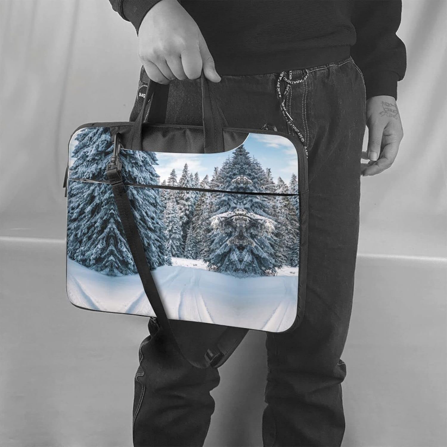 Winter Trip Printed Laptop Bag Tote Shoulder Briefcase Messenger Bag For Unisex Business Office Work Bag