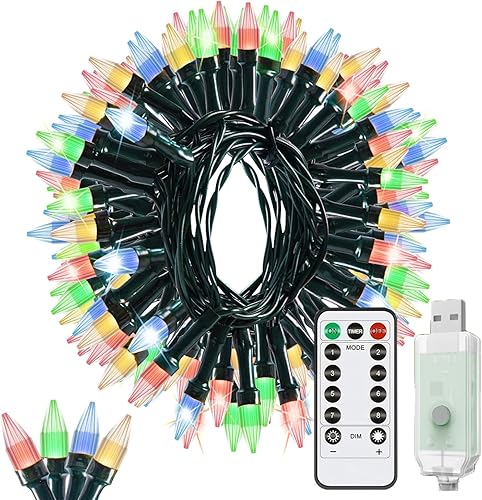 Miniatura 1 de Solhice Guirnalda de luces de Navidad de 40 pies alimentadas por USB, 120 LED, mini luces para automóvil con control remoto, luces multicolor para