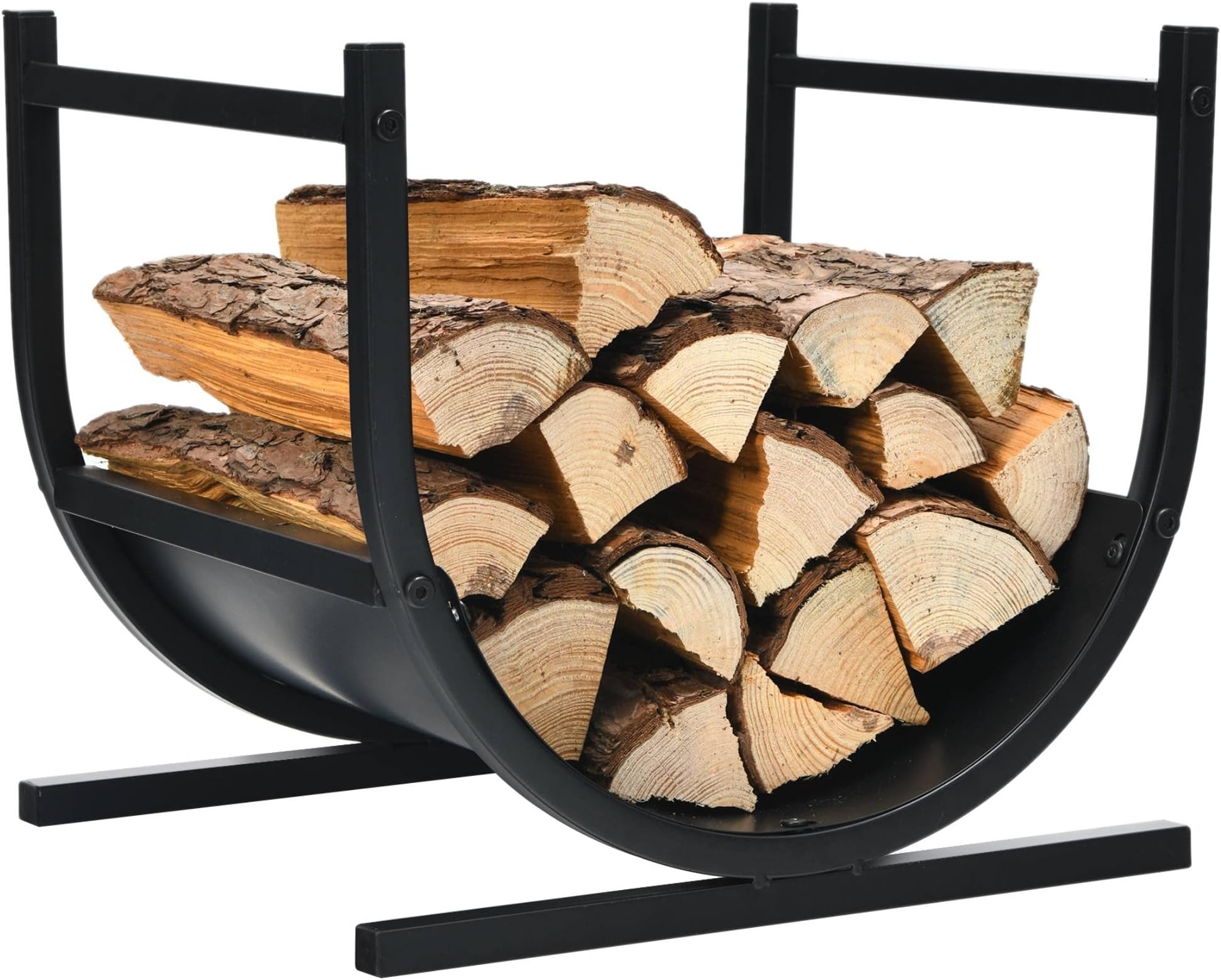 COSTWAY Metal Firewood Log Holder, U-Shaped Firewood Rack with Carrying Holer and Stable Base, Indoor Outdoor Fireplace Wood Storage Shelf for Fireside Patio Garden