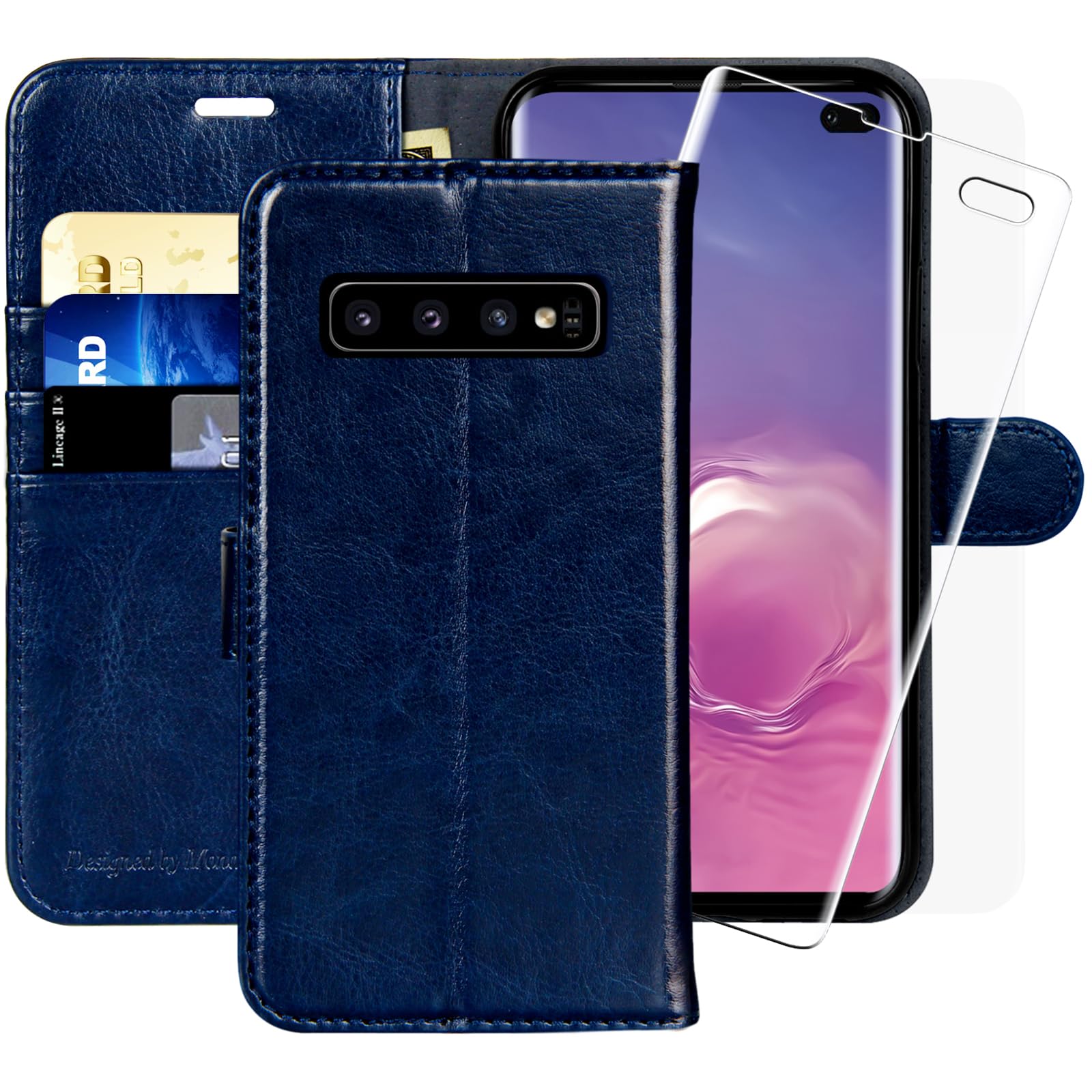 MONASAY Wallet Case Compatible for Galaxy S10 Plus, 6.4 inch, [Screen Protector Included][RFID Blocking] Flip Folio Leather Cell Phone Cover with