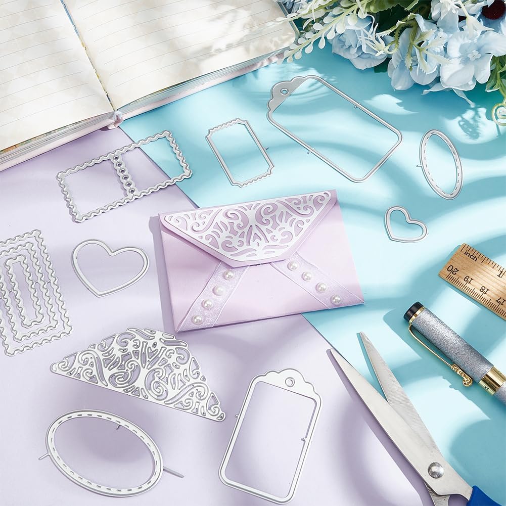INFUNLY Envelope Die Cuts Metal Tag Cutting Dies Envelope Stamp Die Cuts for Card Making Small Christmas Envelopes Die Cuts for Gift Cards DIY Scrapbooking Album Craft Paper Cards Die Cuts