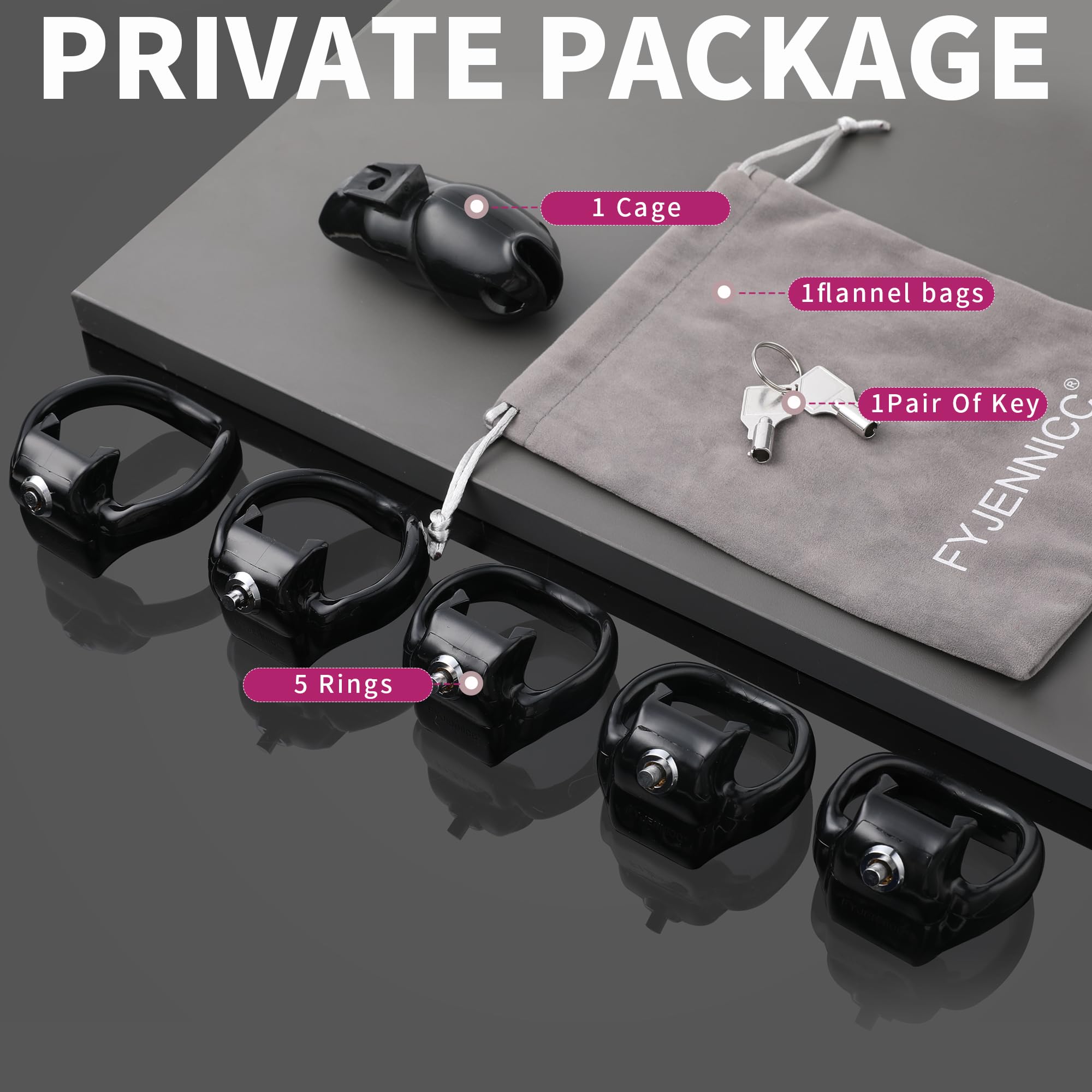 FYJENNICC HT-V5 Male Chastity Cage - Lightweight Resin Male Chastity Cage with Click&Lock Key | Ergonomic Design| Bondage Gear &Adult Sex Toy for Men – Includes 5 Ring Sizes (Black, Standard): Nub Black