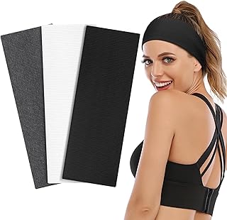 BELEVO Women's Sports Headband Women's Cotton 3 Pieces Hair Bands Elastic Headband Summer Sweat Soft Non-Slip Hairband Fashion Accessories for Cosmetics Workout Yoga Running Fitness Gym