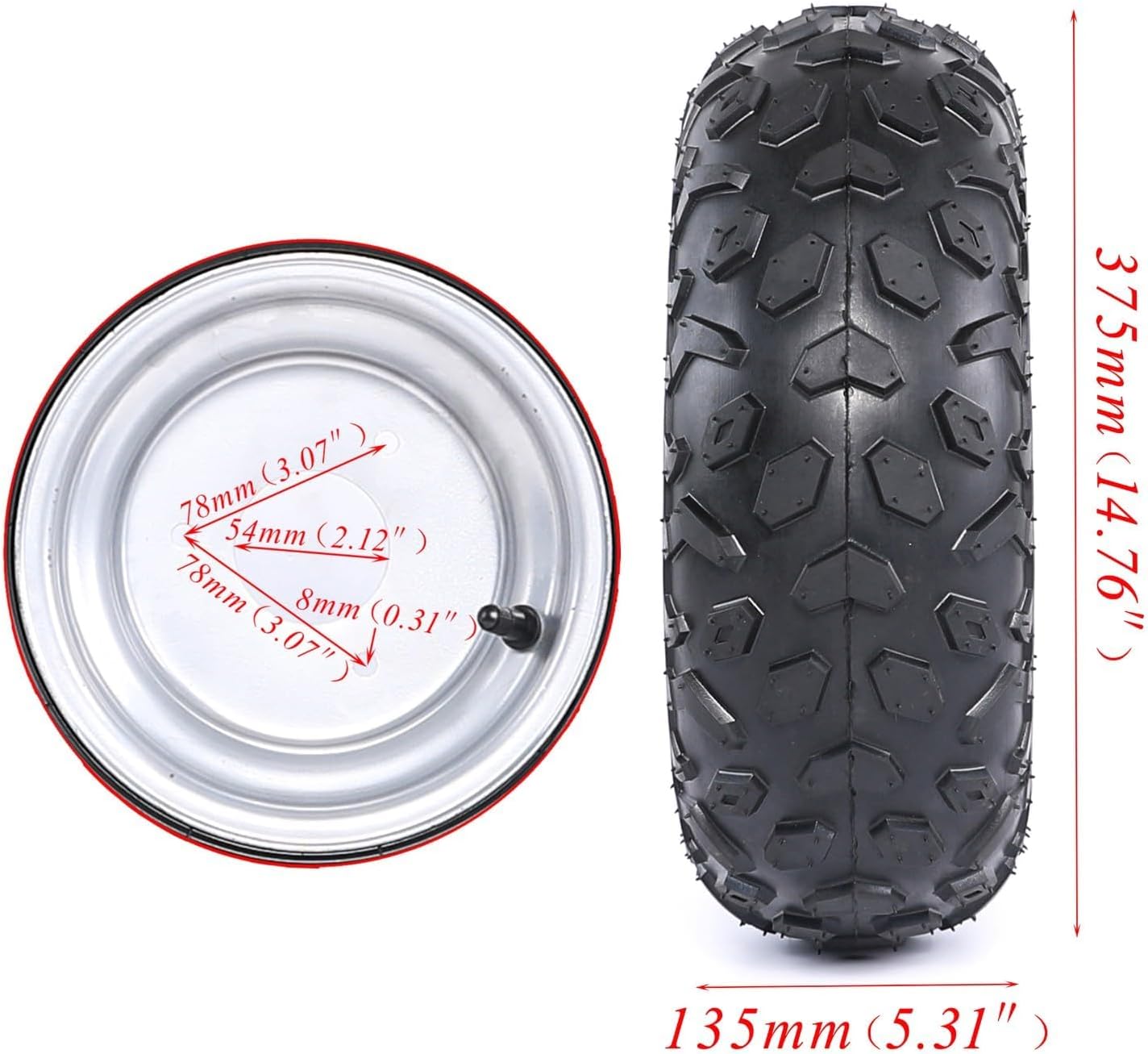 145/70-6 Tire Tubeless Wheel Assembly with 3 Studs, Front Wheel Hubs & Steering Knuckle Spindles for ATV, UTV, Go Kart, Drift Trike, Golf Cart – Universal Fit