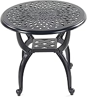 Vista 8 de Mandolin Mesa auxiliar de patio al aire libre, resistente al óxido, de aluminio fundido, mesa auxiliar resistente a la intemperie, mesa de café