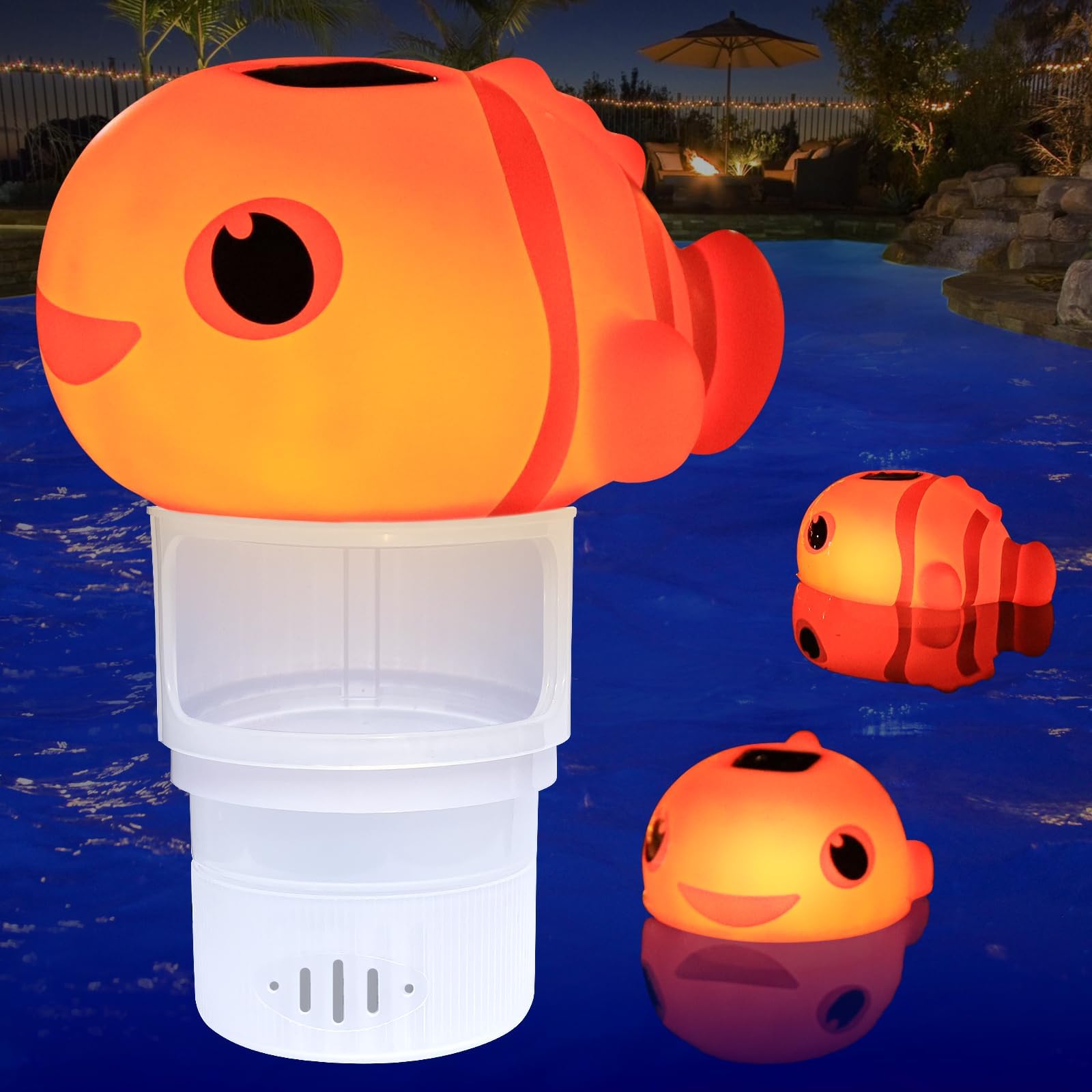 Pool Chlorine Floater with Colorful Light+Floating Pool Chlorine Dispenser with