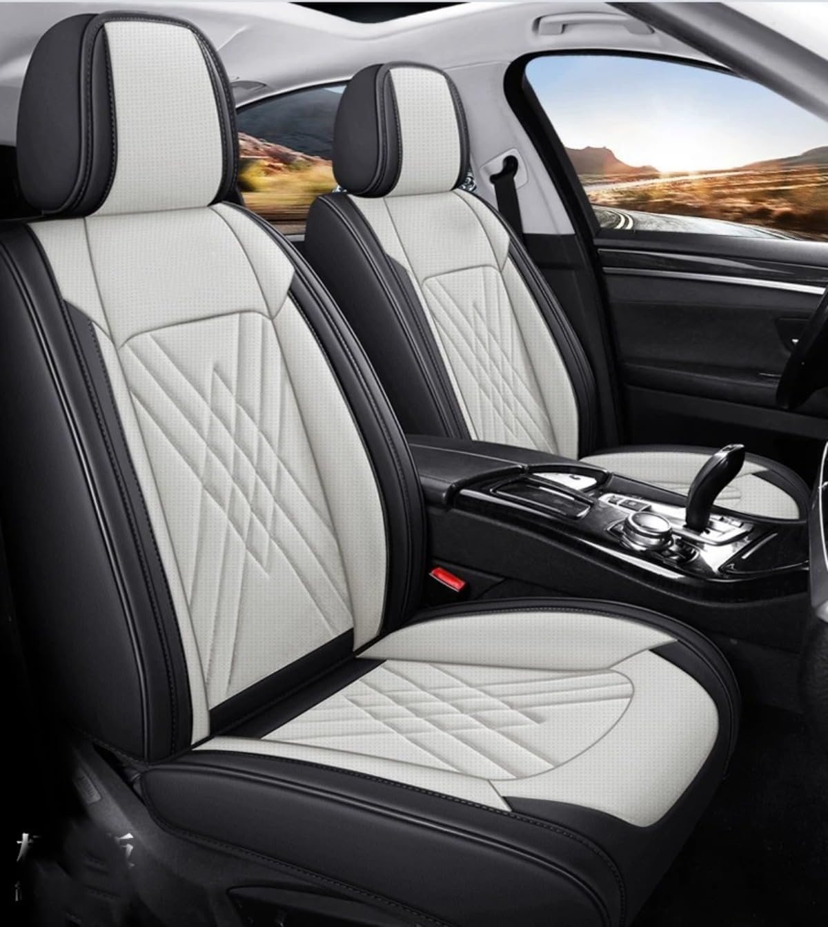 Custom Car Seat Covers for Mercedes Benz A B C CLA CLS CLK GLE GLS GLA GLK GL ML G S GLC SL CL SLC R SLK etc...Easy to Install car Cover (Black Beige A+)