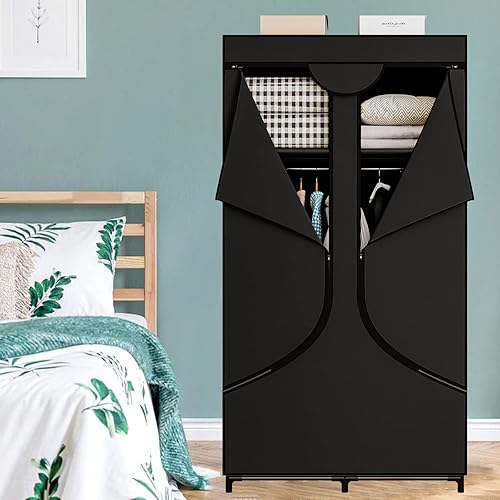 Miniatura 2 de SORCEDAS Portable Wardrobe Closet Storage Organizer Metal Hanging Rack Non-Woven Fabric 34 Inch Black Negro