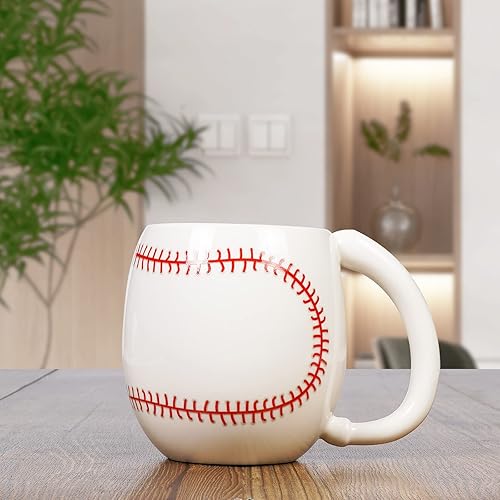 Miniatura 6 de Taza de café de béisbol, regalo de Navidad novedoso para hombres, mujeres, todos los amantes del deporte, 14 onzas, color blanco