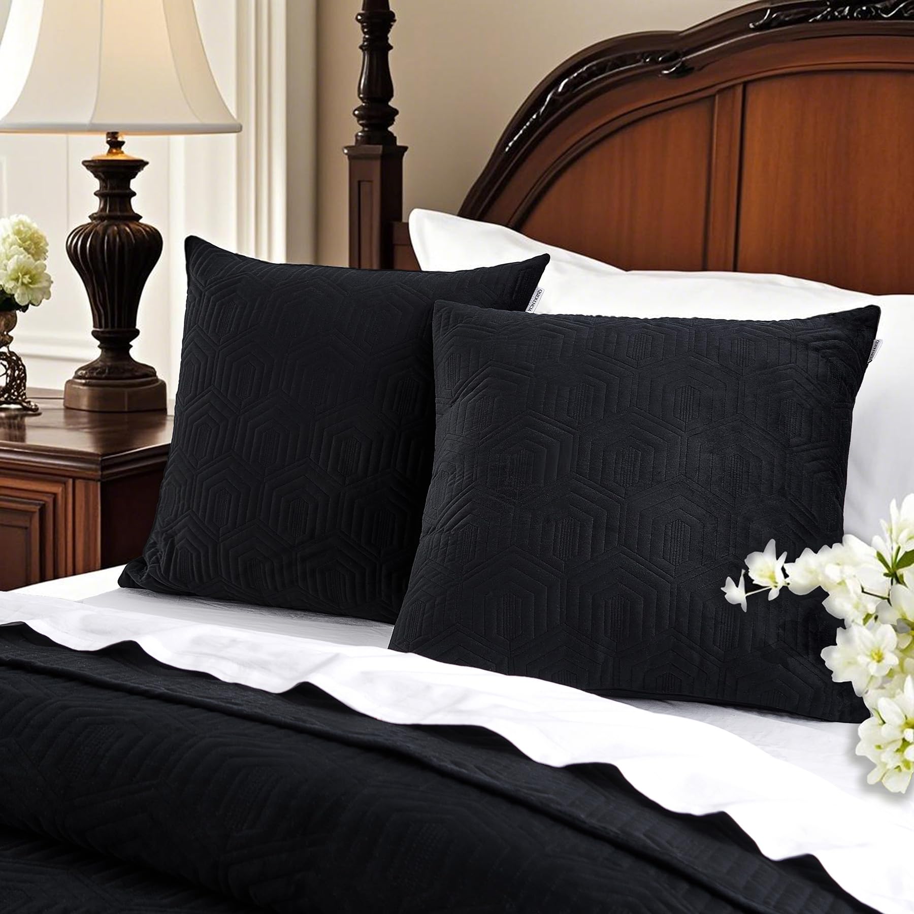 Adairs Black Velvet European Pillowcases Dreamaker Embossed Teddy