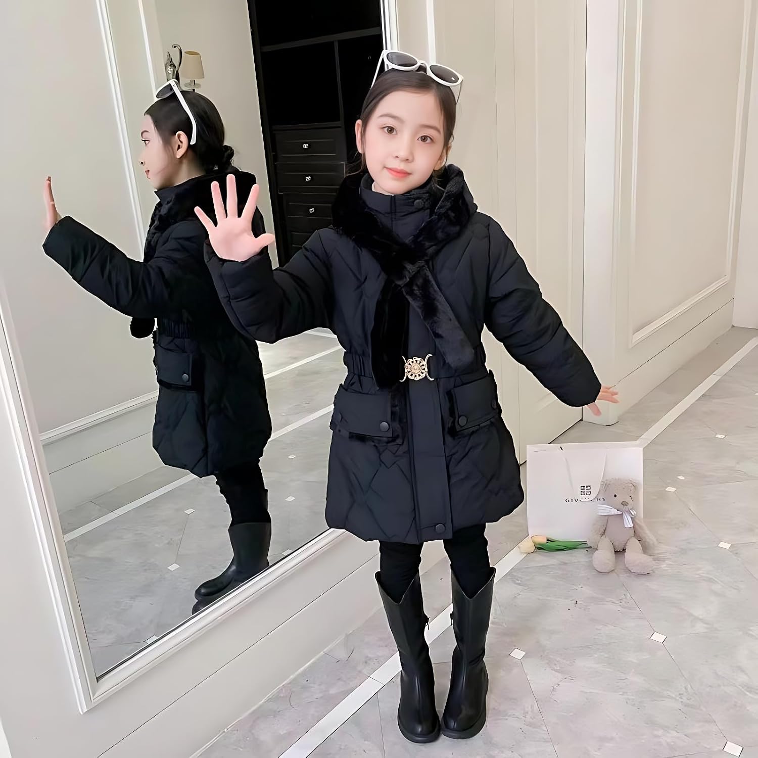 Girls Winter Coats Detachable Hood Coldproof Warm Faux Down Cotton Jacket Kids Down Alternative Outerwear