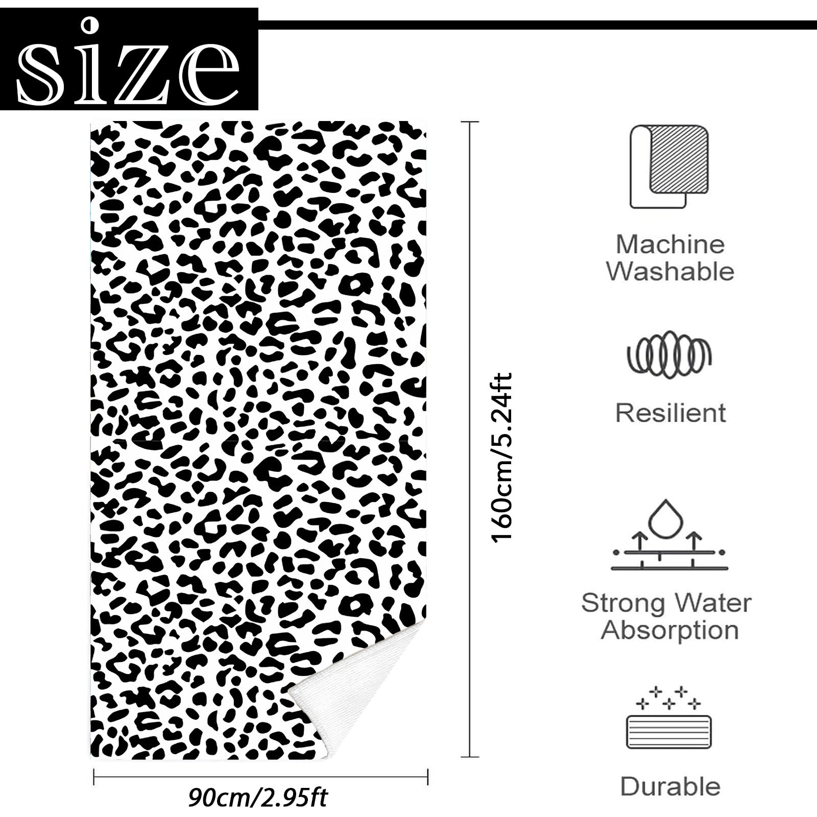 Large Quick Dry Microfibre Beach Bath Towel for Adult,Black White Leopard Print Sand Free Beach Towel with Bag,Lightweight Gym Yoga Sports Towel,Compact Travel Summer Beach Towel for Women Men - Image 2