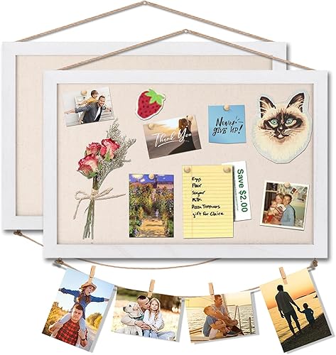 Miniatura 9 de Miratino 2 tablones de anuncios de 16 x 11 pulgadas, tableros de corcho de lino negro para paredes con marco negro, tablero de visión para