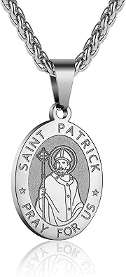 P. BLAKE Oval Saint Christopher/Michael/Joseph/Jude/Virgin Mary/Joseph/Francis/Patrick/Anthony/Benedict/Thomas Necklace for Men Women, Stainless Steel Catholic Patron Pendant with Chain 24 Inches