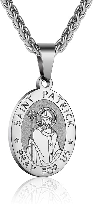 P. BLAKE Oval Saint Christopher/Michael/Joseph/Jude/Virgin Mary/Joseph/Francis/Patrick/Anthony/Benedict/Thomas Necklace for Men Women, Stainless Steel Catholic Patron Pendant with Chain 24 Inches