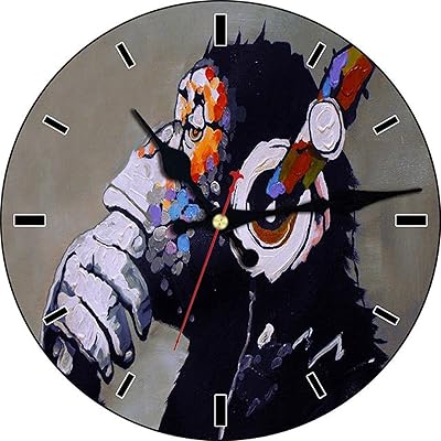 Amazon Co Jp 壁掛け時計 掛け時計 ウォールクロック 連続秒針 北欧 おしゃれ 時計 現代のポップアールデコ木製壁時計思考猿とヘッドフォン動物音楽壁時計ゴリラ時計レトロ ホーム キッチン